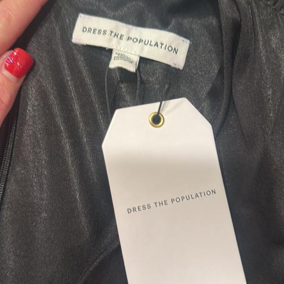 NWT DRESS THE POPULATION Krista VNeck Tie Waist Coated Jersey Maxi Dress Sz Lg - Picture 5 of 5